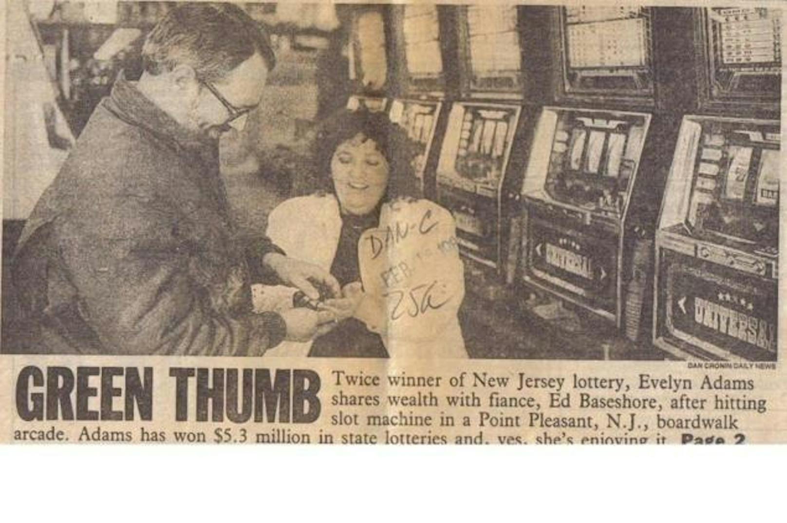 Evelyn Adams gewann gleich zweimal im Lotto. Die insgesamt 4,7 Millionen Euro Gewinn verschwanden jedoch ebenfalls in den Spielautomaten von Altantic City.