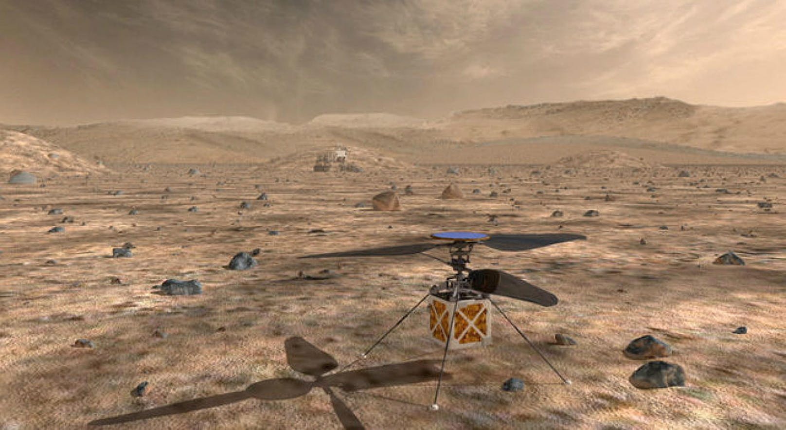 Die US-Raumfahrtbehörde Nasa will den Planeten Mars erstmals mit einem Helikopter erkunden. Das drohnenartige Fluggerät soll nur rund 1,8 Kilo wiegen und nicht viel größer als ein Fußball sein, teilte die Nasa mit.