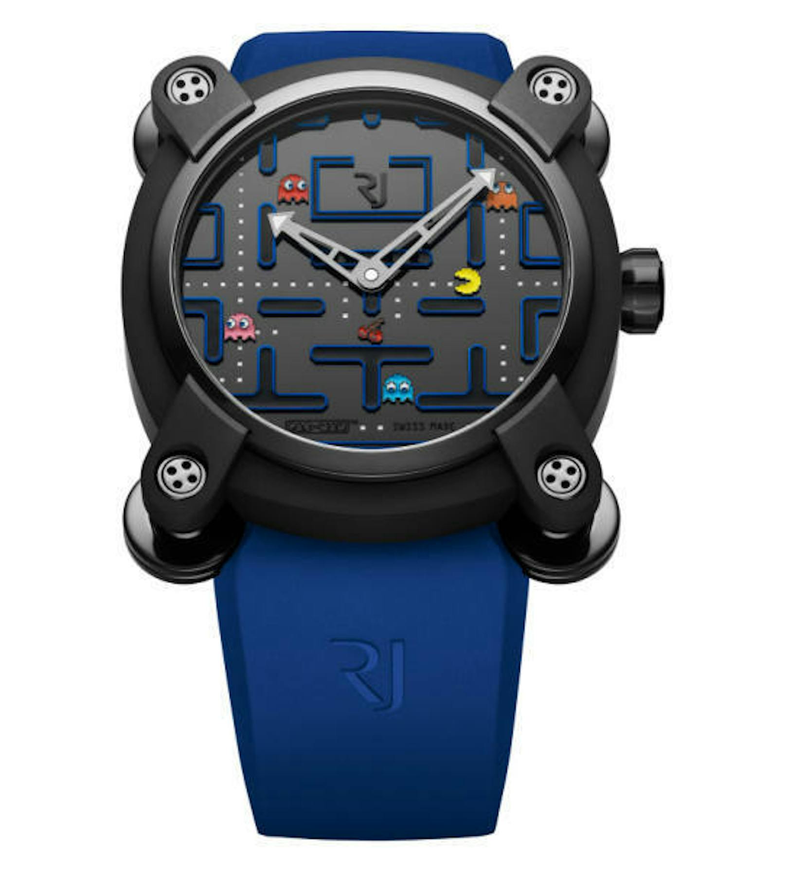 <b>23. Mai 2018:</b> Die Genfer Uhrmacher von Romain Jerome (RJ) haben eine neue Uhr für Fans von Retro-Games präsentiert. Das Modell Level III wurde zusammen mit Bandai Namco entwickelt. Die Uhr zeigt auf dem Zifferblatt den Klassiker "Pac-Man" an. Die statische Spielszene wurde aus insgesamt 27 Komponenten gebaut, schreibt der Hersteller. Die Uhr ist auf 80 Exemplare limitiert und soll ab Juni erhältlich sein. Einen Preis nennt RJ nicht. Die Vorgänger-Modelle, eine "Space Invaders"- sowie eine "Donkey Kong"-Uhr, wurden jeweils für über 14.000 Euro verkauft.