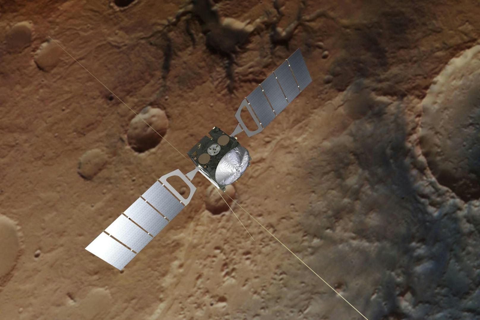 Der Satellit <b>Mars Express</b> wurde im Juni 2003 gestartet und erreichte den Mars am 25. Dezember desselben Jahres. Ursprünglich sollte er nur 23 Monate aktiv sein. Inzwischen wird mit einer Missionsdauer bis 2022 gerechnet.