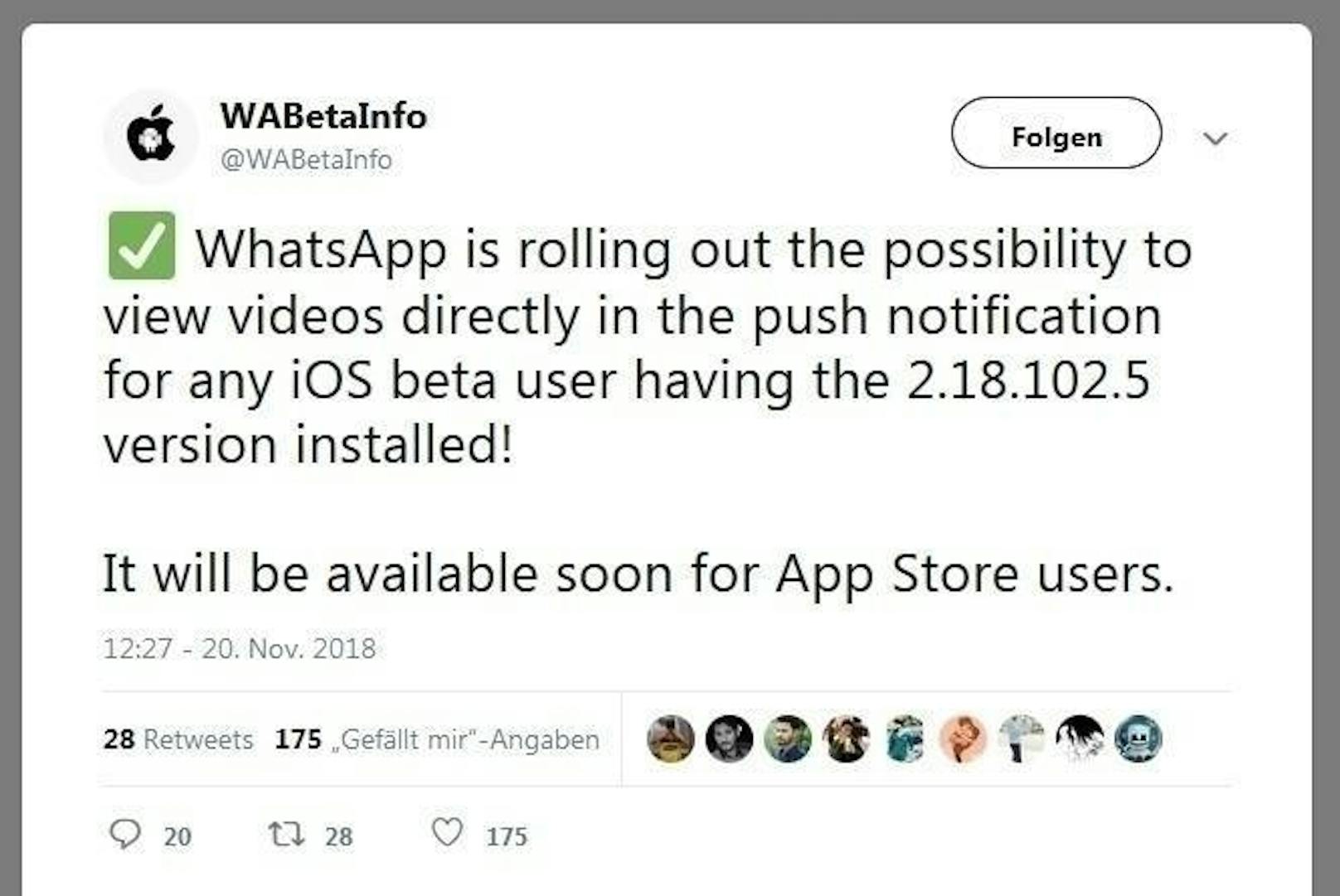 Das berichten die Experten von Wabetainfo auf Twitter. Demnach ist die Funktion auch bald schon im App Store erhältlich.