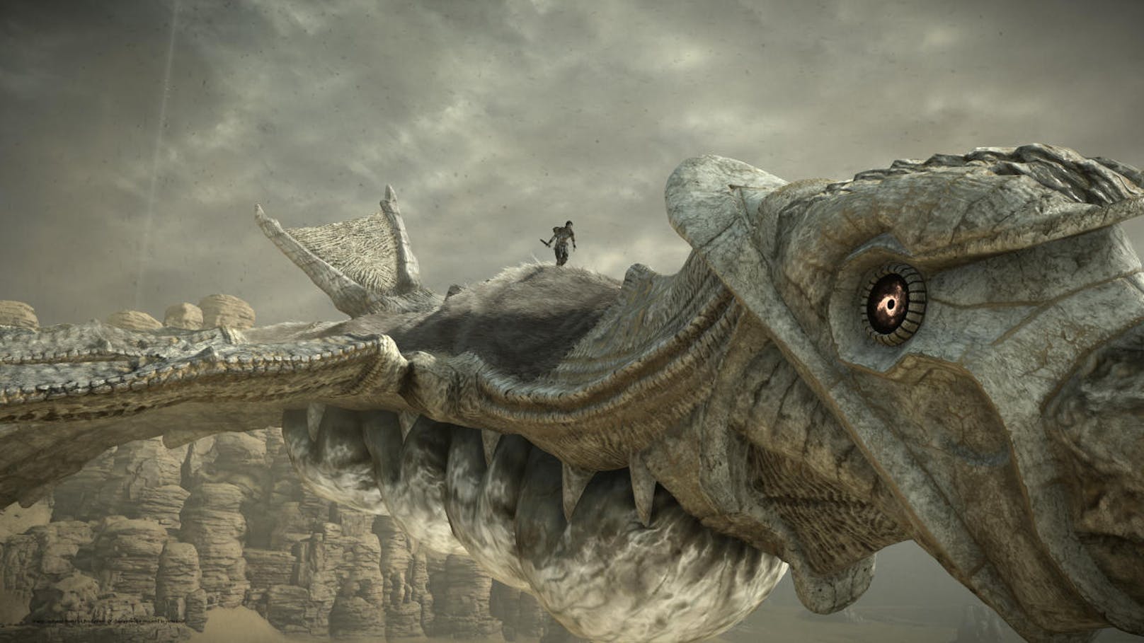 Eine der größten Neuerungen in Shadow of the Colossus ist der Fotomodus. Wie in Horizon Zero Dawn oder anderen neuer PlayStation-Games kann man das Spiel nun pausieren, die Kamera um 360 Grad schwenken, die Szene knipsen und mit allen möglichen künstlerischen Filtern und Effekten belegen.