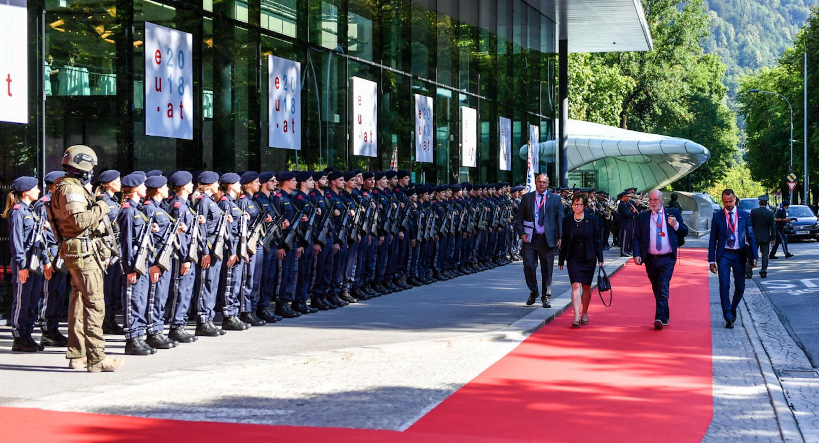 Die große Ministerrunde in der eigens umgestalteten Dogana des Innsbrucker Congress (12. Juli 2018).