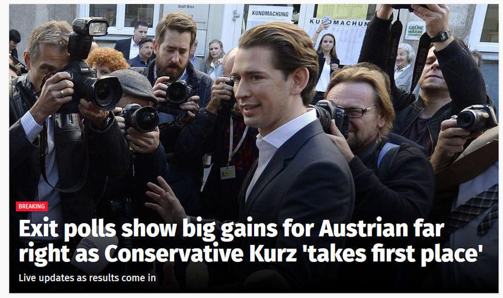 <b>Independent.co.uk:</b> "Hochrechnungen zeigen großen Zuwachs für Österreichs Rechtsaußen-Partei, während der Konservative Kurz 'den ersten Platz holt'"