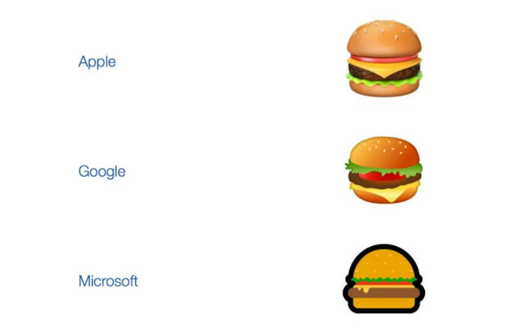 Die Burger-Emojis von Apple, Google und Microsoft