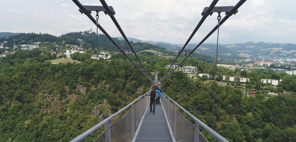 500 Meter lang und 110 Meter hoch. Die geplante Hängebrücke in Linz hat es in sich.