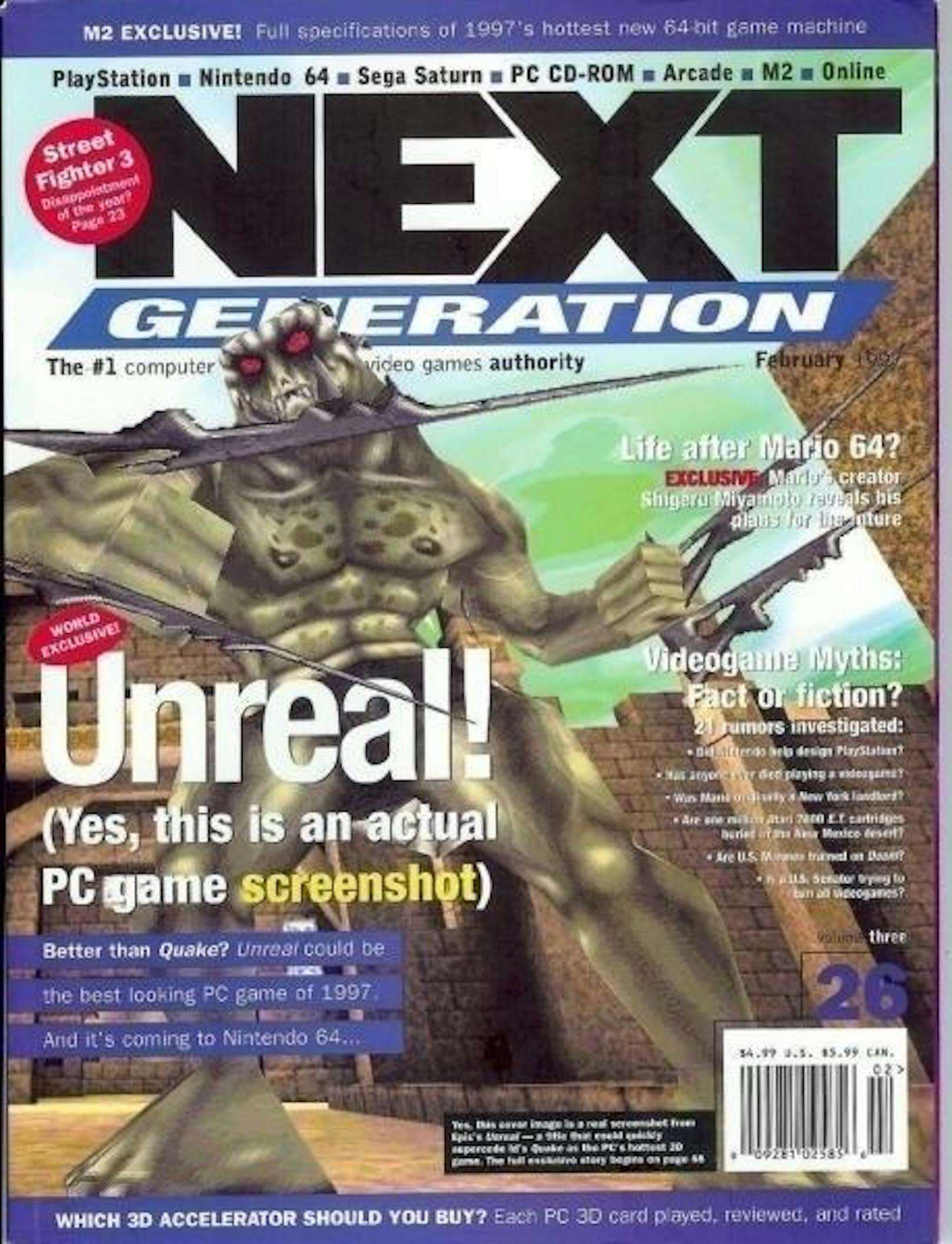 <b>1997:</b> "Ja, das ist ein echter Screenshot eines PC-Spiels", titelte "Next Generation" in der Februarausgabe 1997. Das Game-Magazin zeigte damals erste Screenshots von "Unreal". Heute sorgt das Bild wohl nicht mal mehr für ein müdes Lächeln, doch damals war die Grafik top.