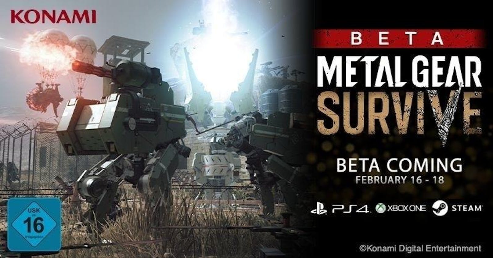 Konami startet eine zweite offene Metal Gear Survive für den 16. Februar. Diesmal können nicht nur Konsolen-Spieler auf PlayStation 4 oder Xbox One online den Koop-Modus über drei Tage (16. bis 18. Februar) ausprobieren, sondern auch interessierte PC-User über Steam. Auf zwei Karten sind verschiedene Schwierigkeitsgrade und besondere tägliche Missionen verfügbar.