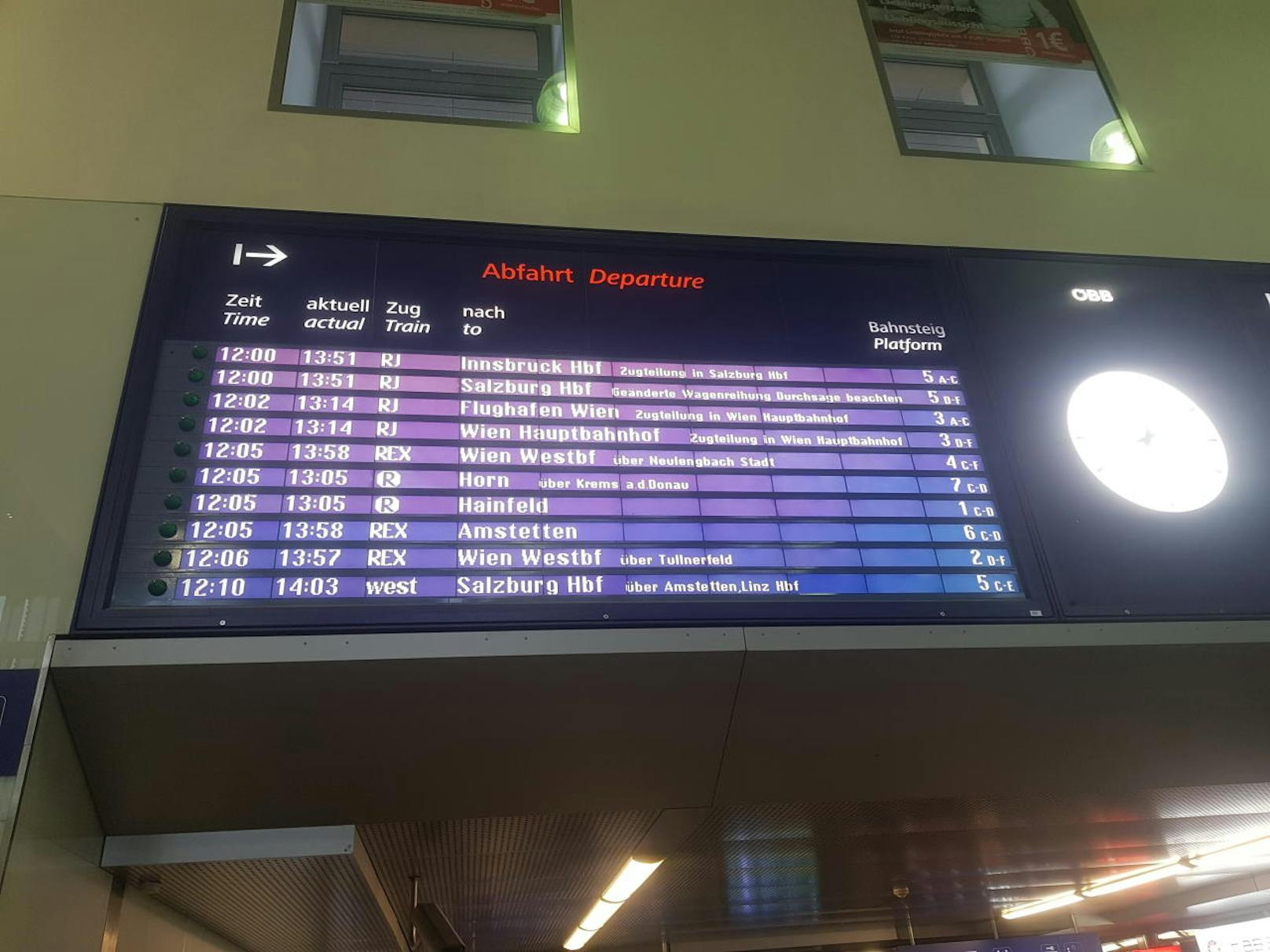 Zugverspätungen am Bahnhof in Sankt Pölten.