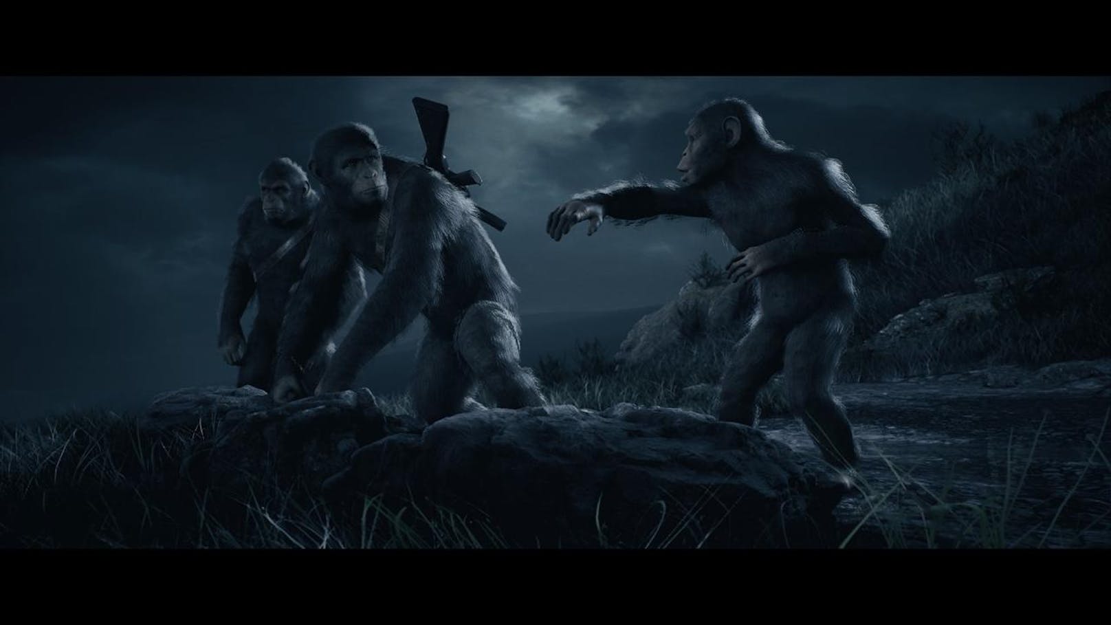 Last Frontier ist zwischen den Storys von Planet der Affen: Revolution und Planet der Affen: Survival angesetzt, in der der Spieler die Schicksale der beiden Lager der Affen und Menschen steuert.