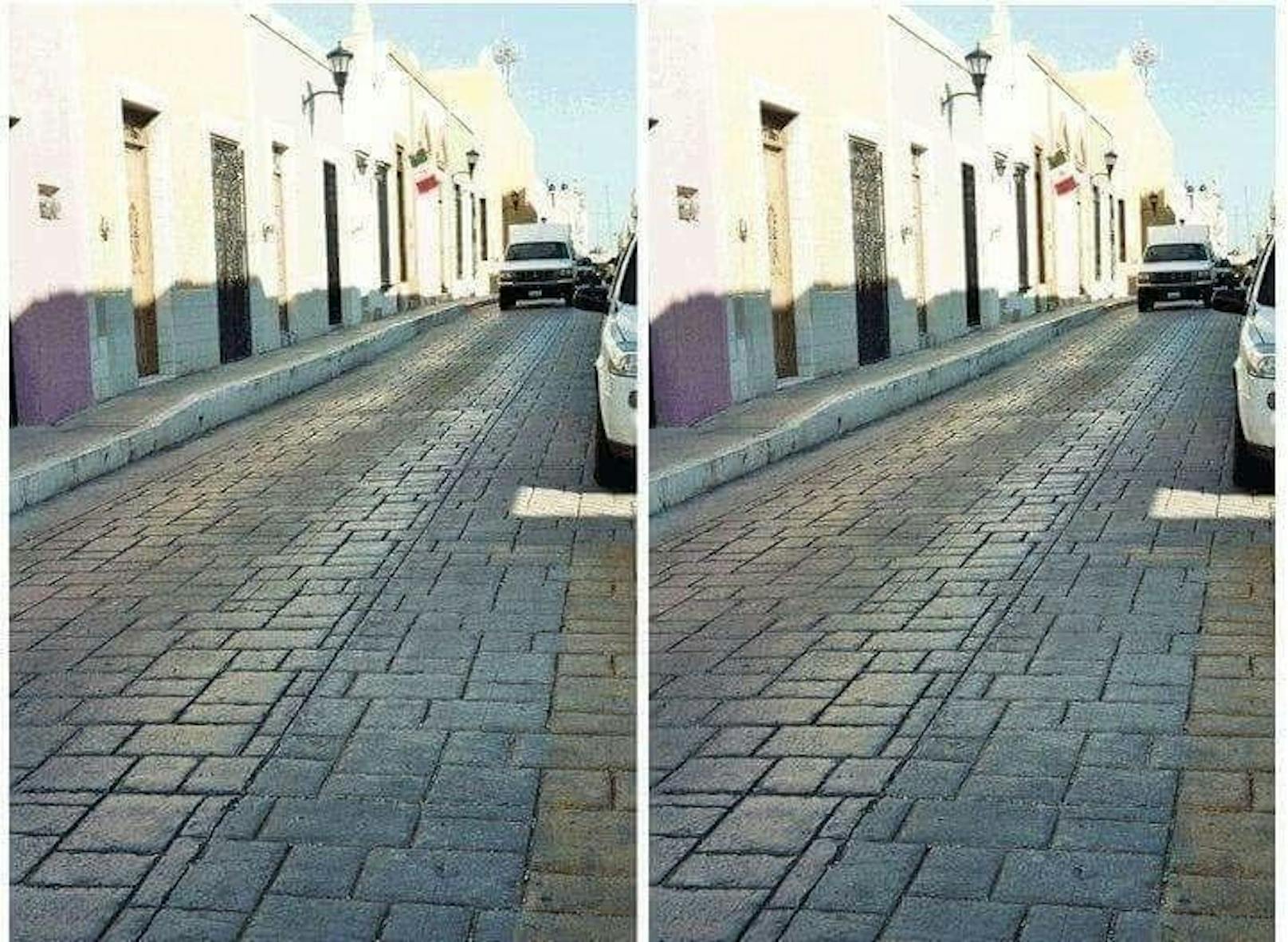 Jetzt mal ehrlich: Diese beiden Fotos sind doch ganz klar aus einem unterschiedlichen Winkel aufgenommen, oder? Falsch. Es ist nicht nur ein und dieselbe Straße, sondern auch ...