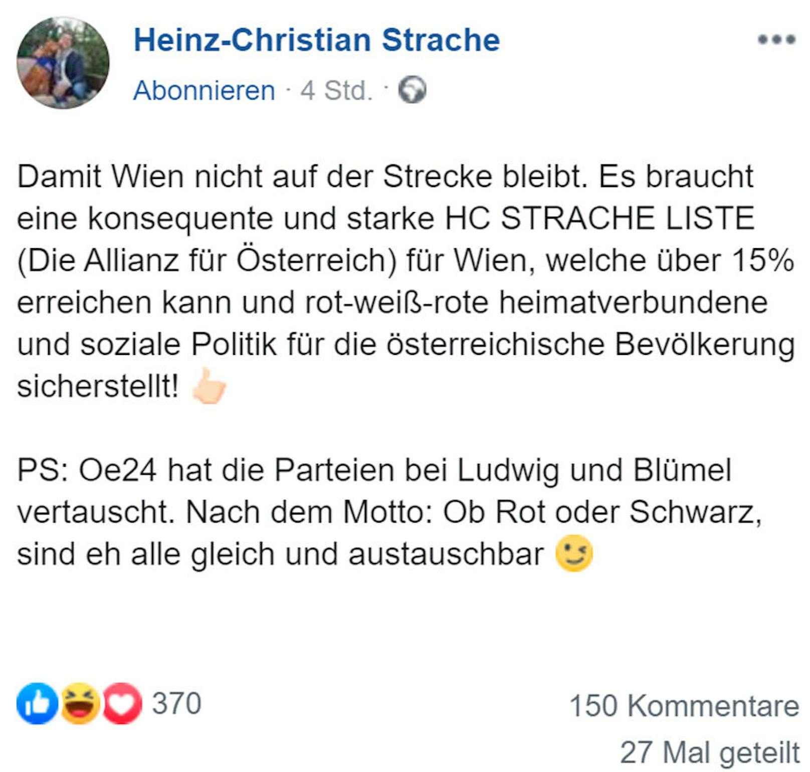 Eine spätere Änderung des Beitrags enthüllt: Das Vehikel für die Liste HC Strache soll offenbar die DAÖ sein.