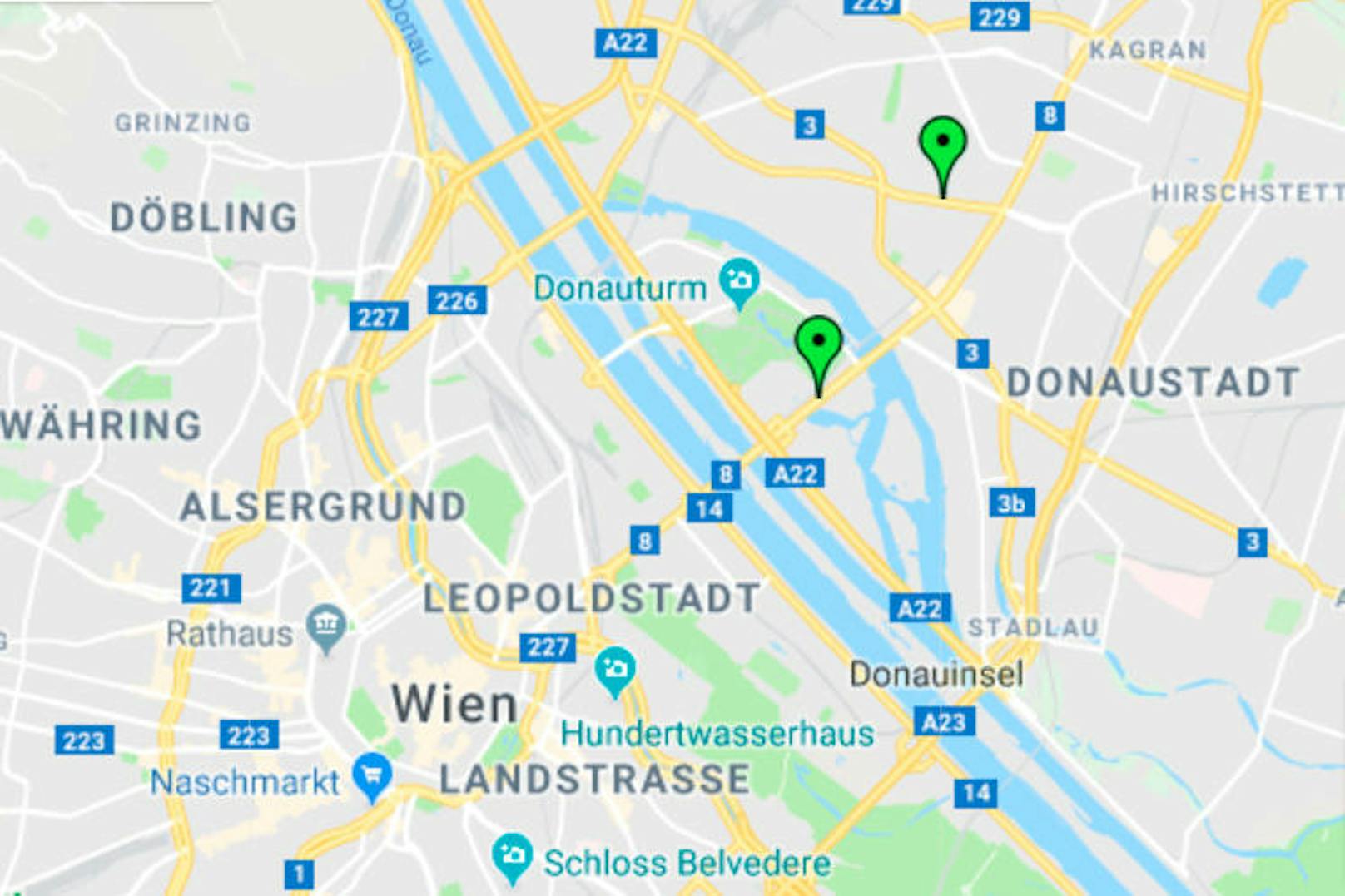 Die Tatorte: die Wagramer Straße 147 bzw. Donaufelderstraße / Saikogasse in Wien-Donaustadt