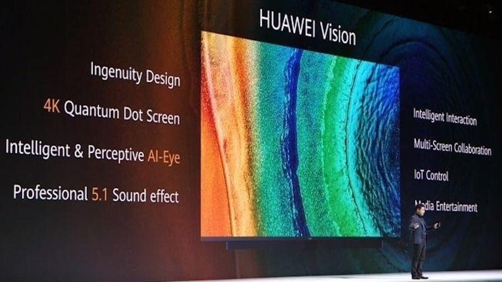 Auch einen Fernseher stellte Huawei vor. Der Huawei Vision soll auf einem Huawei-eigenen Betriebssystem laufen und in den Größen 55, 65 und 75 Zoll erscheinen.