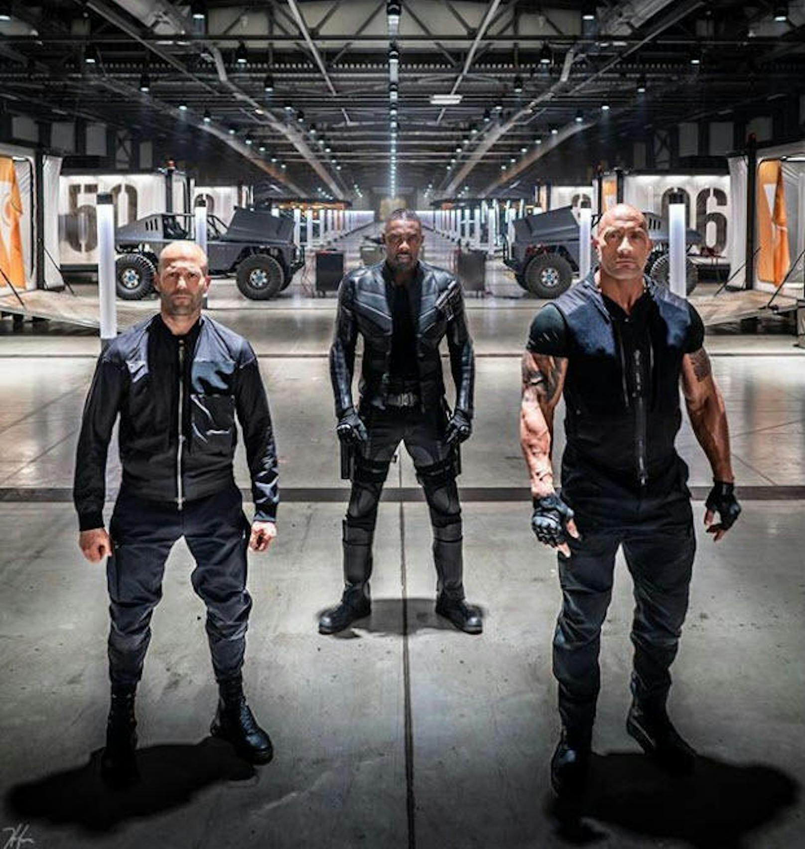 14.01.2019: Idris Elba kündigt sich als "bösesten Bösewicht, die das 'Fast & Furios'-Franchise je hatte" an. Gemeinsam mit Jason Statham (li.) und Dwayne "The Rock" Johnson wird er ab August in "Hobbs & Shaw" zu sehen sein.