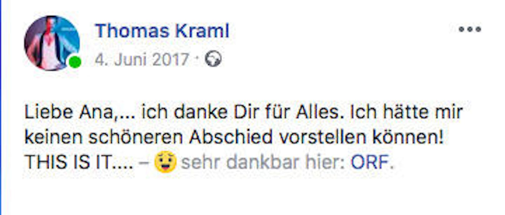Mit diesen Worten verabschiedete sich Thomas Kraml vor zwei Jahren von "Dancing Stars"