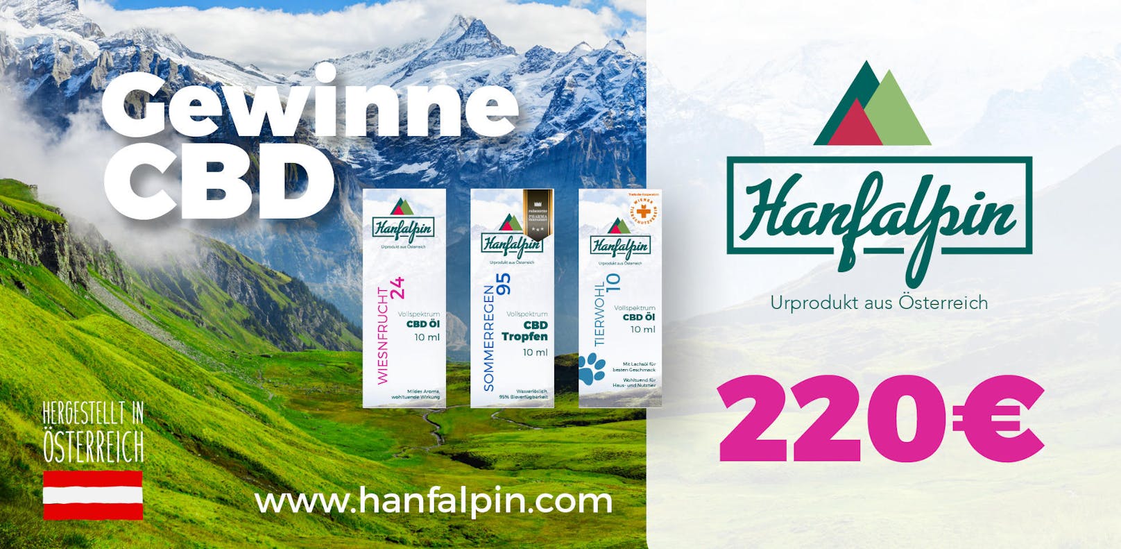 Heute am 02.12. gibt es Bio CBD Produkte von Hanfalpin im Wert von 220 Euro zu gewinnen.
