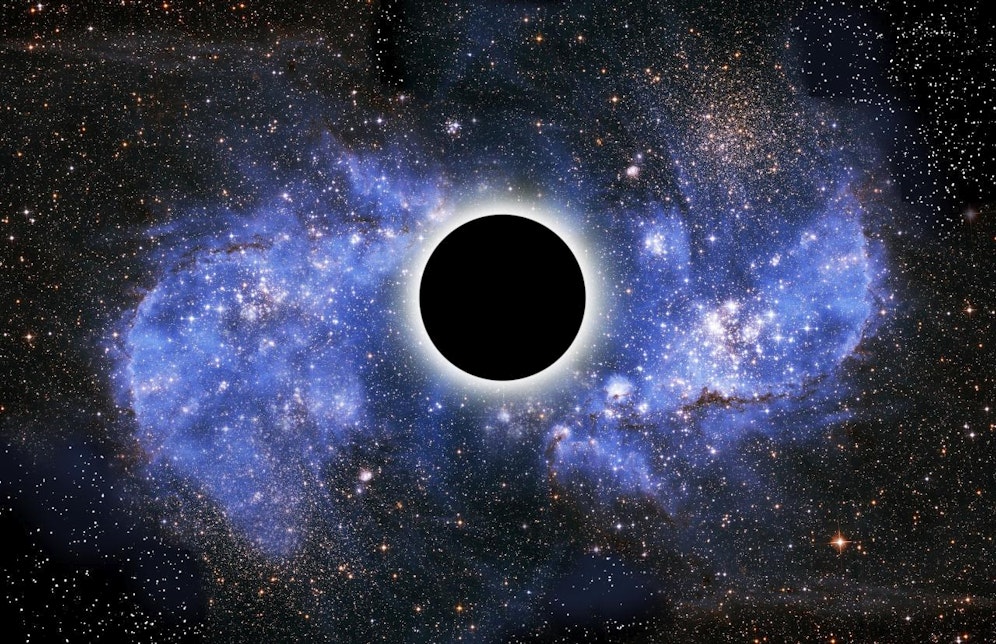 Ein Schwarzes Loch ist ein Objekt, dessen Masse auf ein extrem kleines Volumen, eine sogenannte Singularität, konzentriert ist. Sie erzeugt in ihrer unmittelbaren Umgebung eine so starke Gravitation, dass nicht einmal Licht von dort entkommen kann. Die äußere Grenze dieses Bereiches wird Ereignishorizont genannt. Innerhalb eines Ereignishorizonts kann sich nichts von der Singularität entfernen.