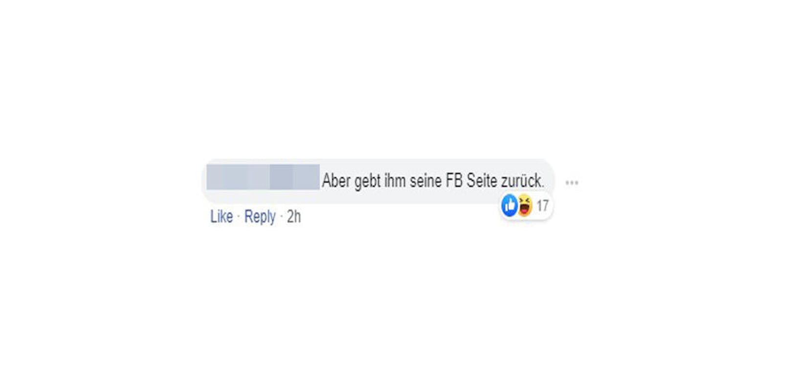 "Gebt ihm seine FB Seite zurück!", fordern die User auf der offiziellen Page.