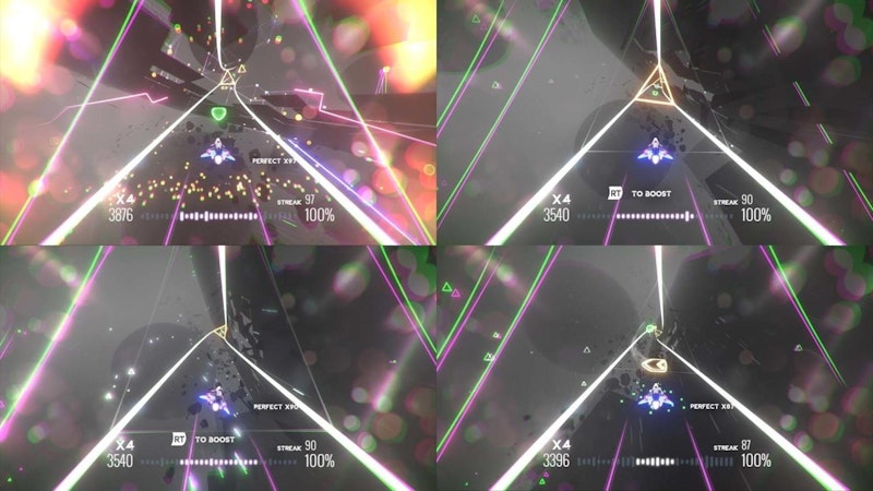 Fast nicht mehr in modernen Spielen vorhanden ist eine Funktion, die man bei "Avicii Invector" nicht genug loben kann: Das Split-Screen-Spielen. Kaum ein anderer Titel gibt uns noch die Möglichkeit, mit bis zu vier Spielern gemeinsam gleichzeitig vor einem Monitor zu zocken.