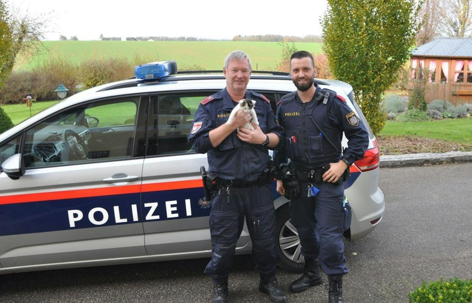 Die beiden Polizisten Ronald und Andi retteten das Kätzchen.