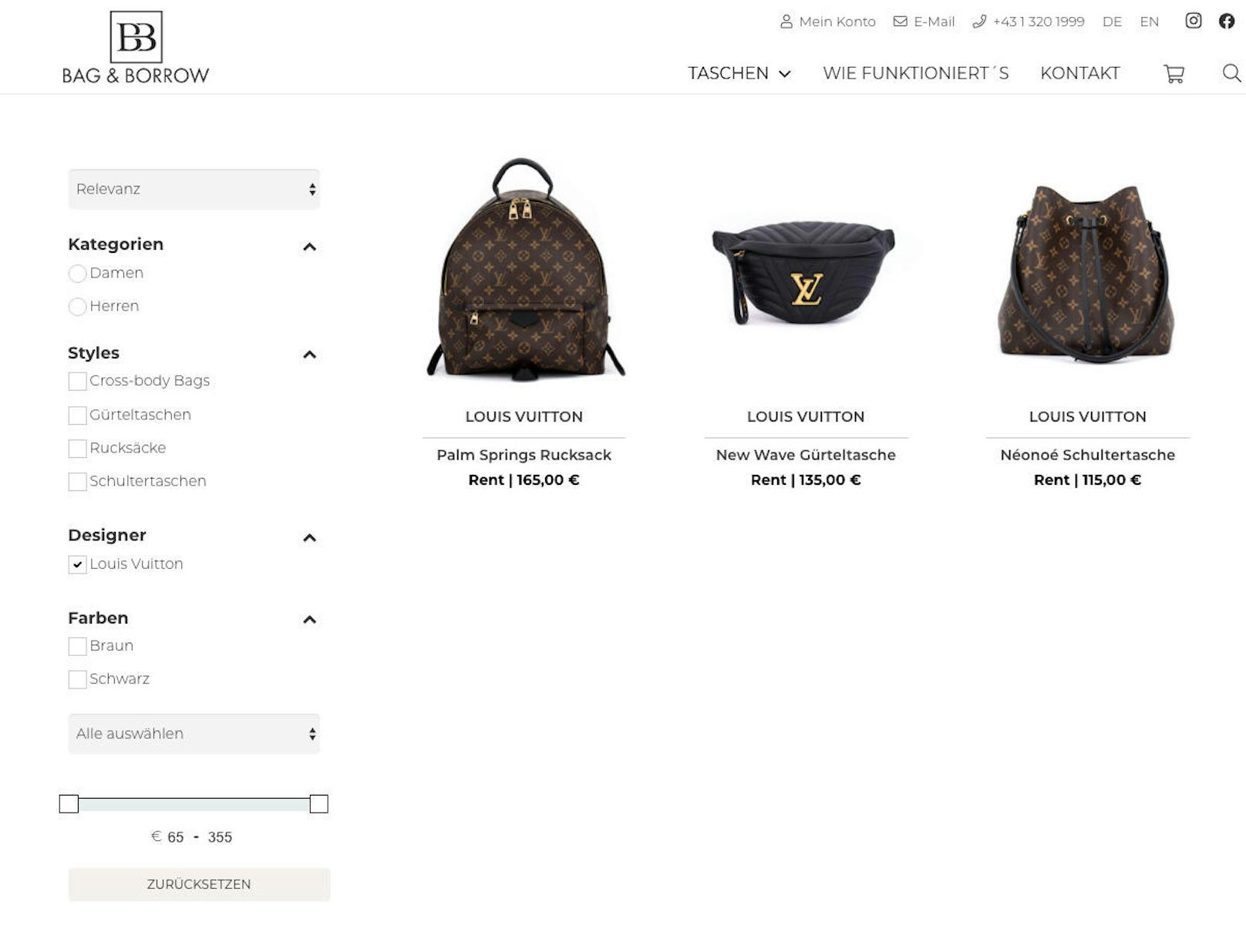 Auch für modebewusste Männer gibt es Taschen zum Ausleihen. Etwa diesen Rucksack von Louis Vuitton (Neupreis 1.650 Euro, Miete für zwei Wochen 165 Euro).