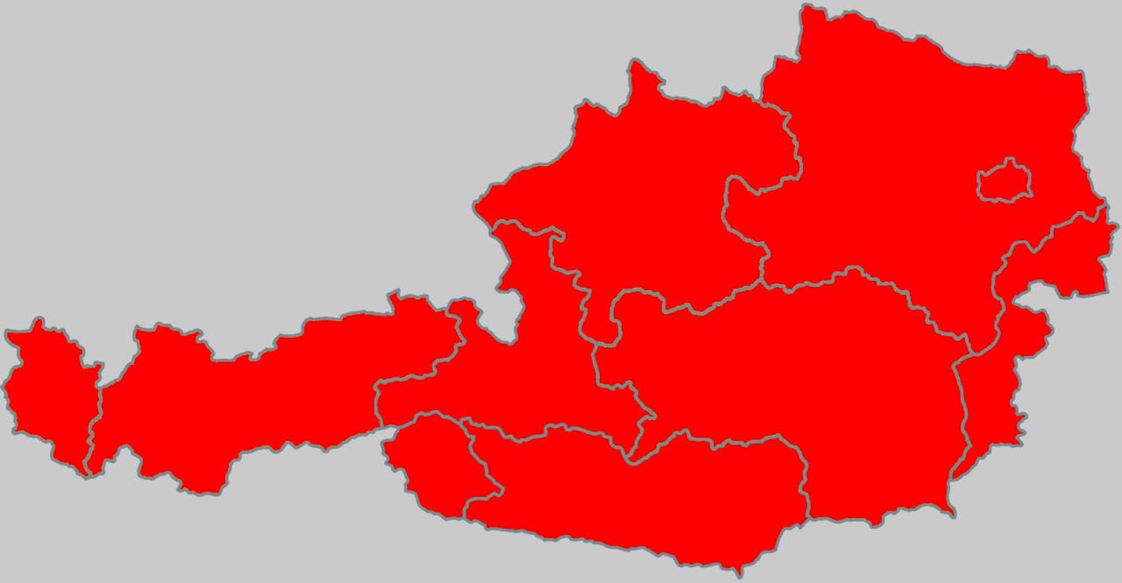 grün = keine Influenza Virusaktivität in Österreich / gelb = vereinzelte Fälle von Influenza Virusinfektionen in Österreich / orange = wiederholte Fälle von Influenza Virusinfektionen in Österreich / rot = Grippewelle in Österreich