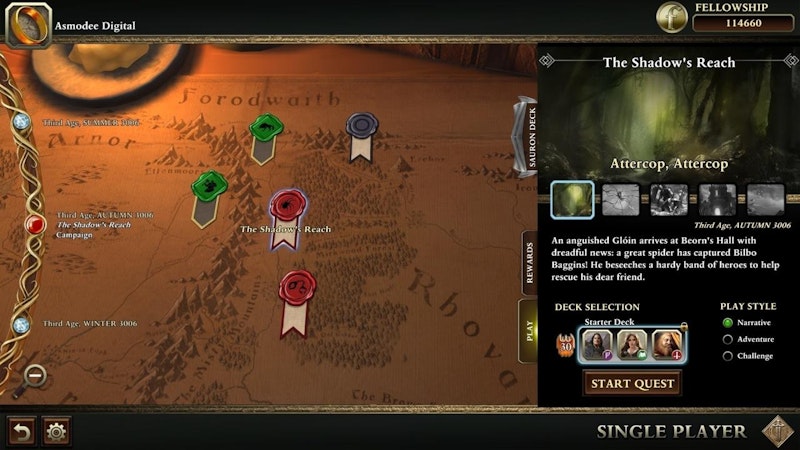 Das Prinzip: Spieler stellen sich aus Karten, die den Helden aus "Herr der Ringe" nachempfunden sind, ein Kartendeck zusammen und legen sie Karten des Bösewichts gegenüber.