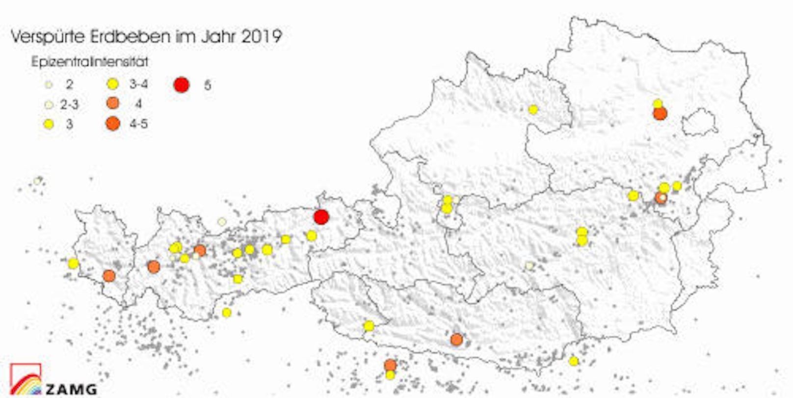 Hier wurden in Österreich 2019 Erdbeben verspürt.