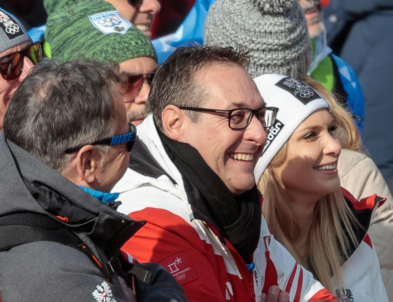 Heinz-Christian Strache mit Ehefrau Philippa während des Herren Riesentorlaufs im Yongpyong Alpine Centre in Pyeongchang.