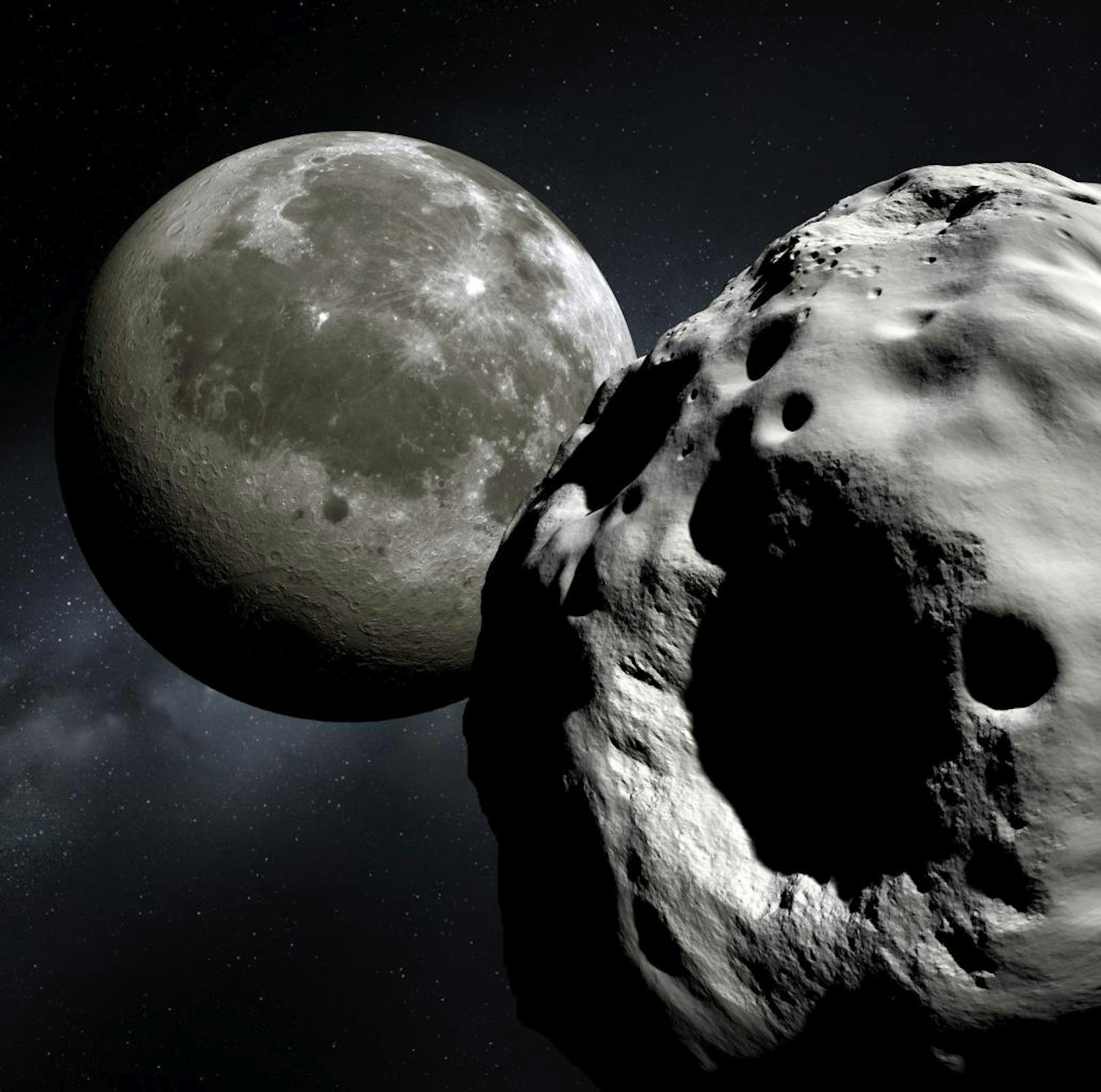 An seiner nächsten Stelle ist der 300-Meter-Brocken der Erde zehnmal Näher als der Mond. Auch dem Erdtrabanten wird er bei seinem Vorbeiflug im April 2029 sehr nahe kommen.