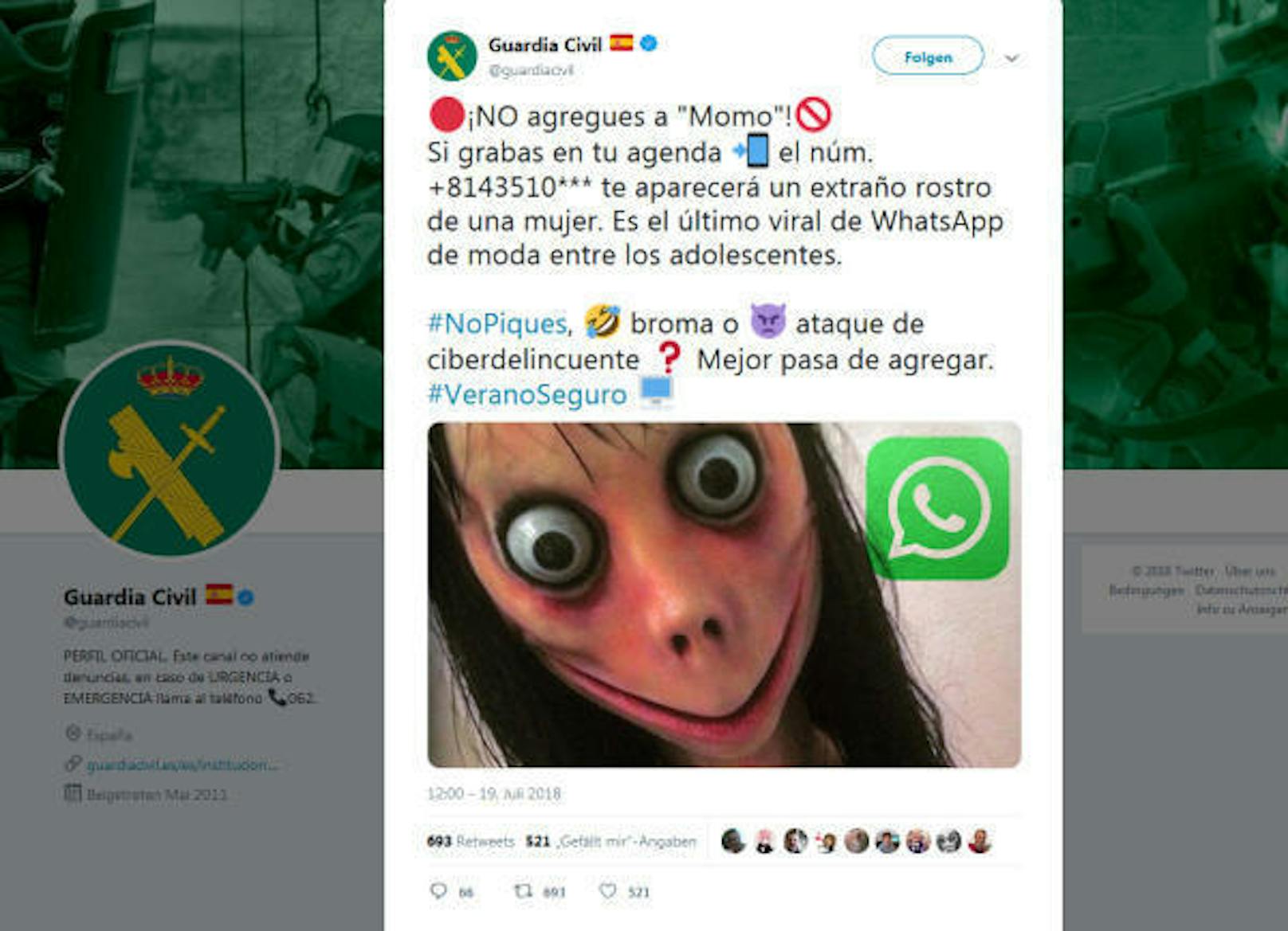 Die spanische Polizei warnte bereits im Juni davor, dass man die angegebene Nummer nicht bei Whatsapp hinzufügen solle, sonst bekomme man das Gesicht dieser Frau zu sehen. Erst später schwappte das Phänomen auch in die deutsche Sprachregion über.