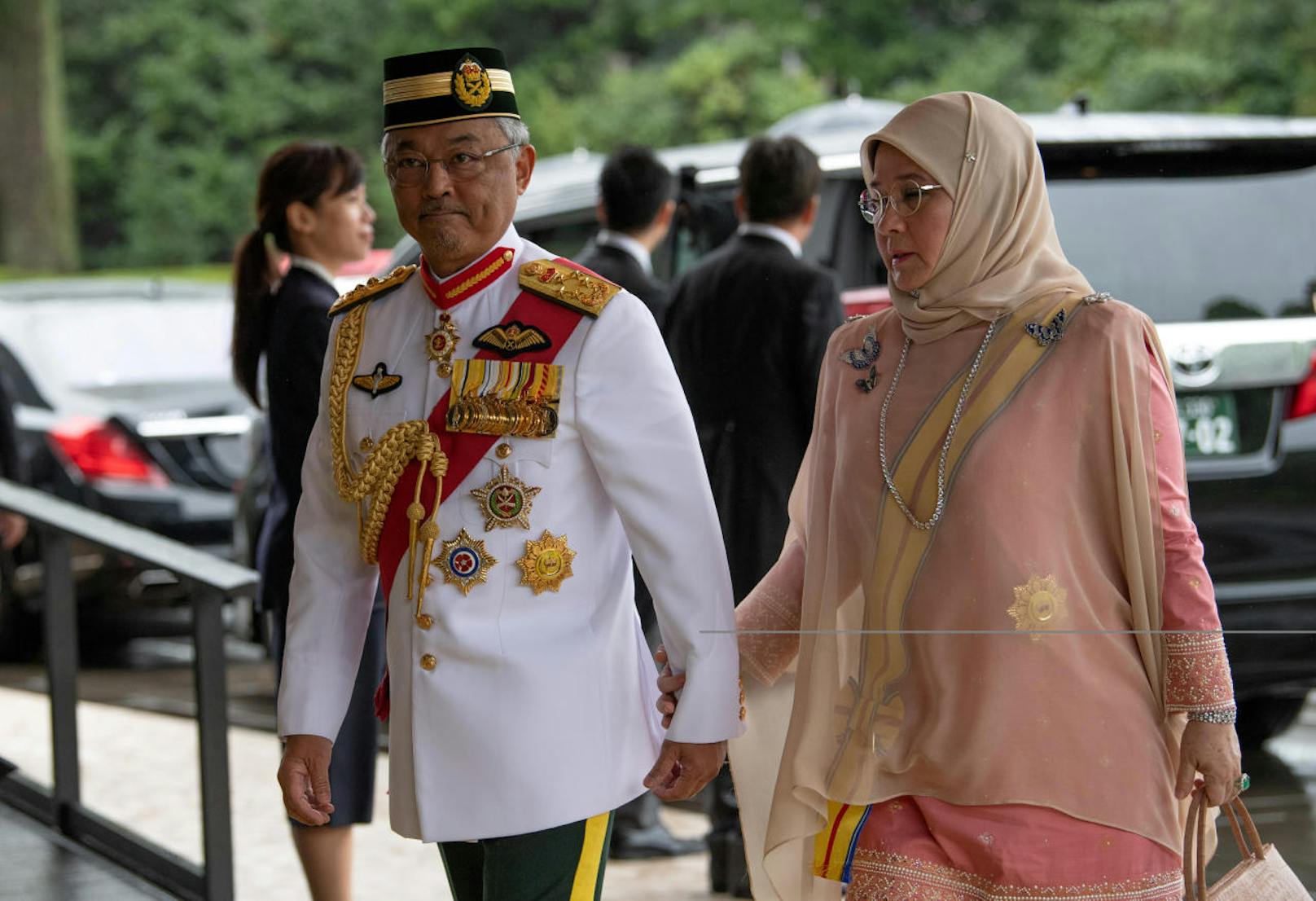Malaysias König Sultan Abdullah Sultan Ahmad Shah and seine EhefrAU Tunku Azizah Aminah Maimunah