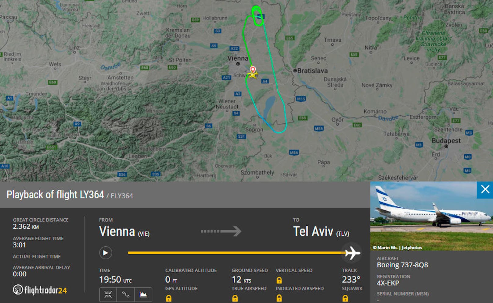 Flug LY364 der israelischen El Al musste am 27. August wegen technischer Probleme nach Wien umkehren.