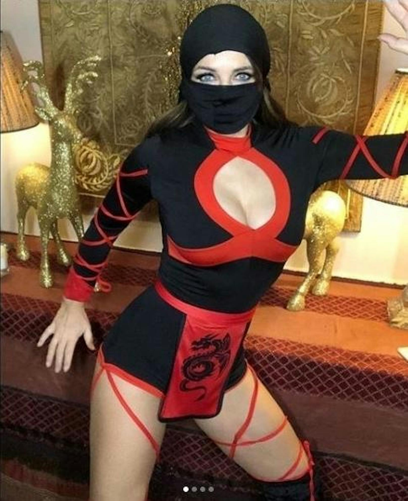 29.12.2019: Für ihre Ninja-Party hat sich Schauspielerin Elizabeth Hurley stilgerecht als mysteriöser Auftragskiller verkleidet. Natürlich musste es in ihrem Fall ein klein wenig sexier sein.