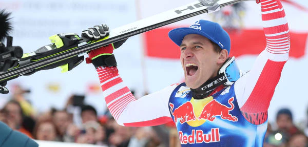 KITZBUEHEL,AUSTRIA,25.JAN.20 - ALPINE SKIING - FIS World Cup, Hahnenkamm-race, downhill, men, award ceremony. Image shows the rejoicing of Matthias Mayer (AUT). Photo: GEPA pictures/ Harald Steiner