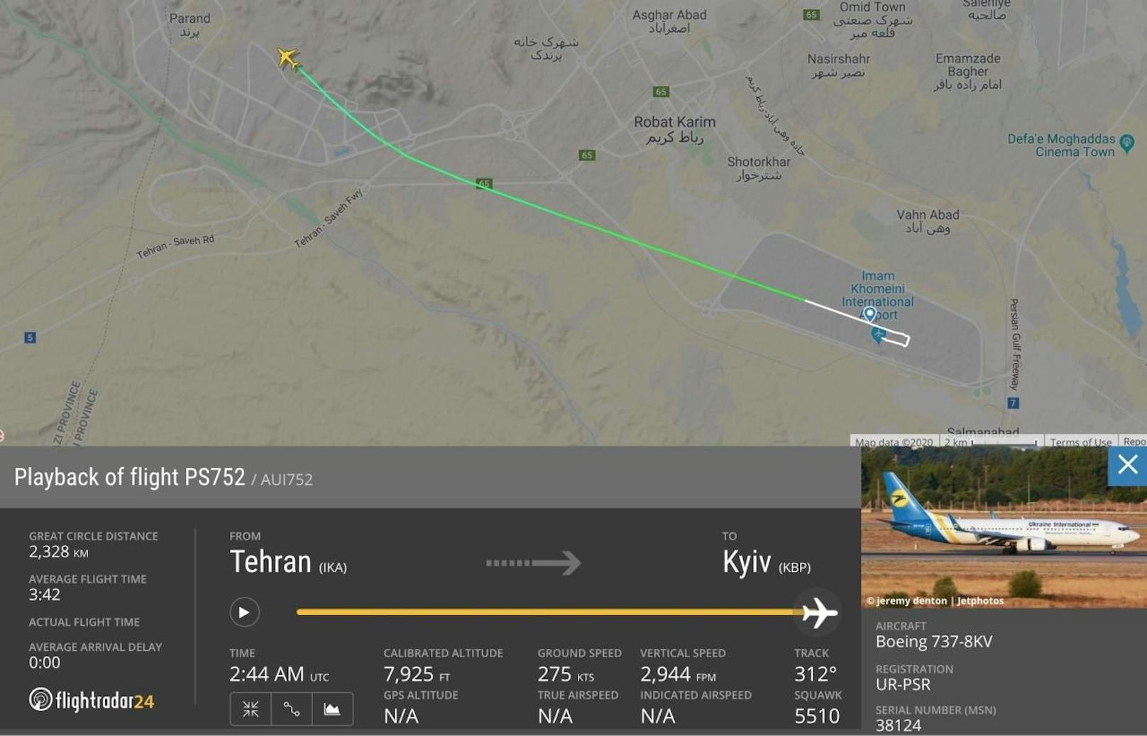 Knapp vier Minuten nach dem Start in Teheran am 8. Jänner 2020 erlosch das Transponder-Signal der ukrainischen Passagiermaschine.