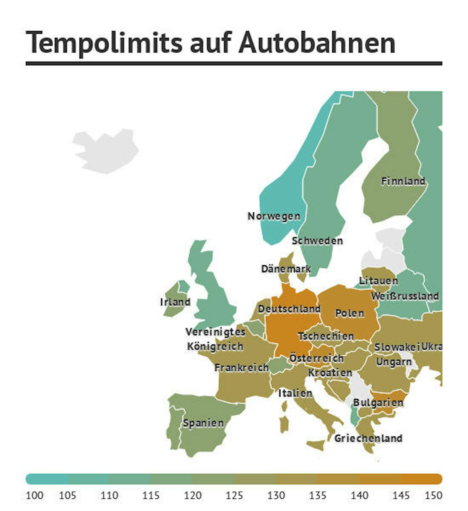 Ein Blick auf die Tempolimits in Europa zeigt: Österreich gehört hier zum Spitzenfeld.