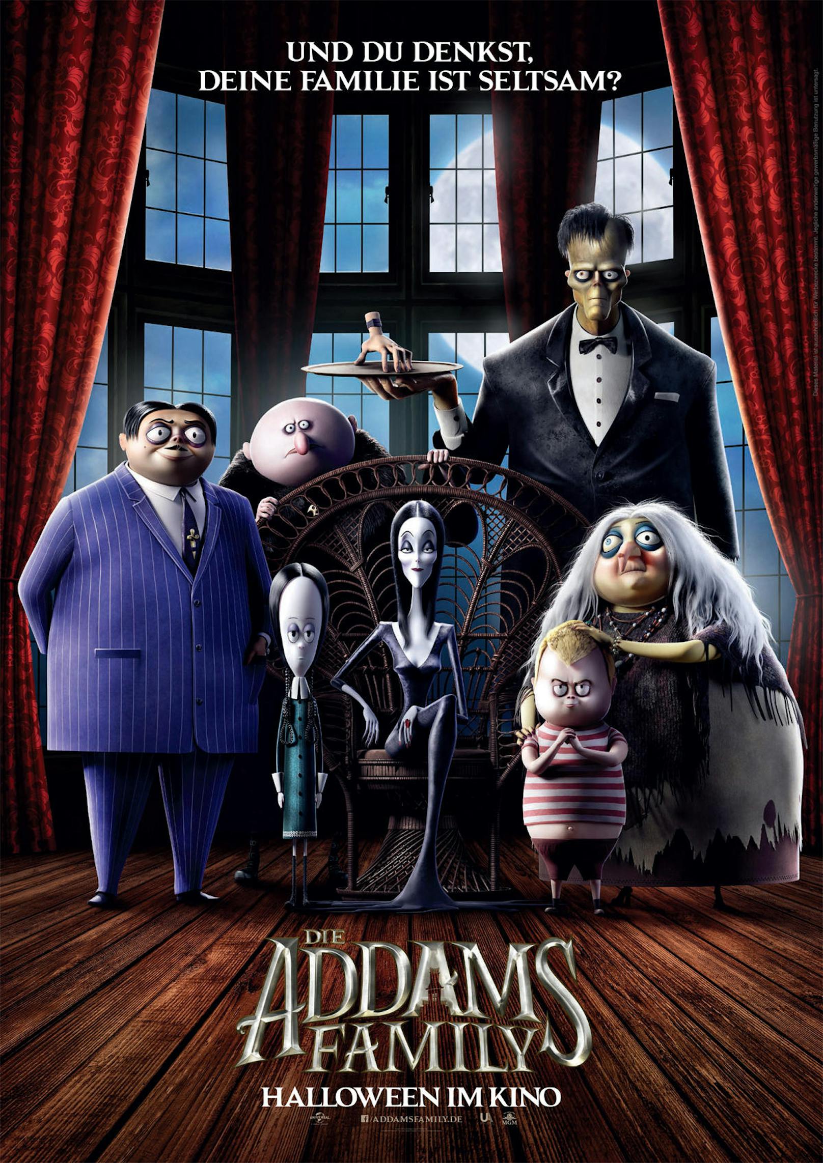 Das Filmplakat der animierten Addams Family. Der Film läuft ab 24.10.2019 in den österreichischen Kinos.