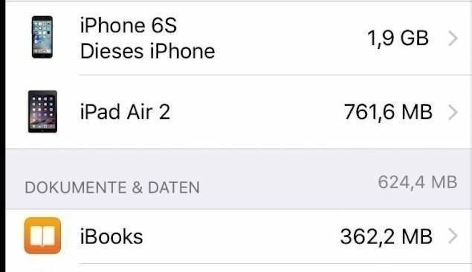 Bei vielen Nutzern verbrauchen ältere Backups den grössten Anteil des Speicherplatzes. Wenn sich etwa noch Sicherungen von einem alten iPhone darin befinden, das du sowieso nicht mehr benutzt, kannst du die Daten einfach löschen