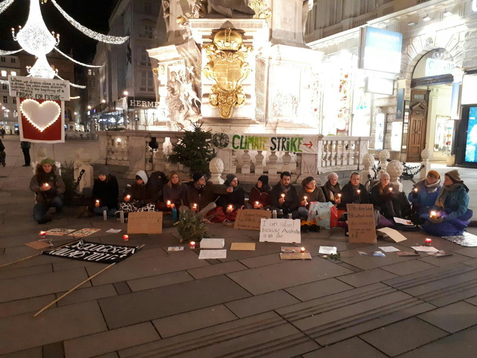 Fotos zeigen die schweigenden Klima-Aktivisten am Wiener Graben.