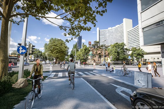 In der Donaustadt wird der Radweg auf der Wagramer Straße verlegt und verbreitert. Dadurch fallen 42 Parkplätze weg.
