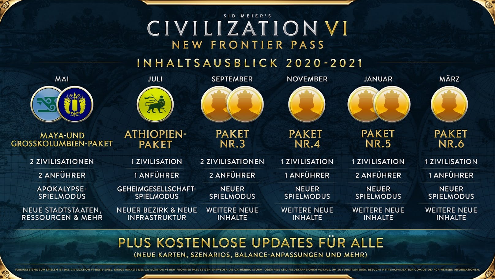 Der Zeitplan für den&nbsp;Sid Meier's Civilization VI - New Frontier-Pass.