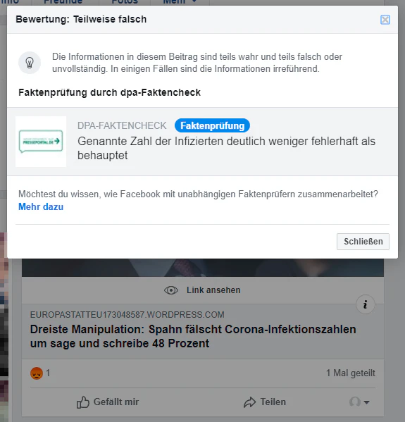 Nutzer bekommen einen Hinweis, dass vermutlich mit dem Post etwas inhaltlich nicht stimmt.