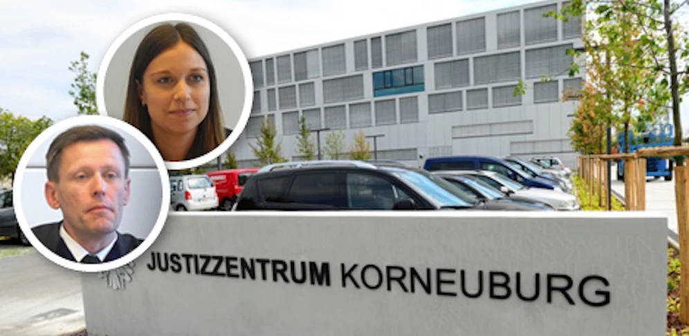 Prozess in Korneuburg, Richter R. Klebermaß und Staatsanwältin D. Demler