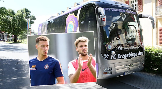 Wydra (l.) und Zulechner vor dem Team-Bus