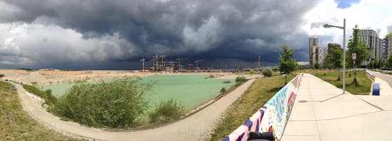 Unwetter in der Seestadt Aspern