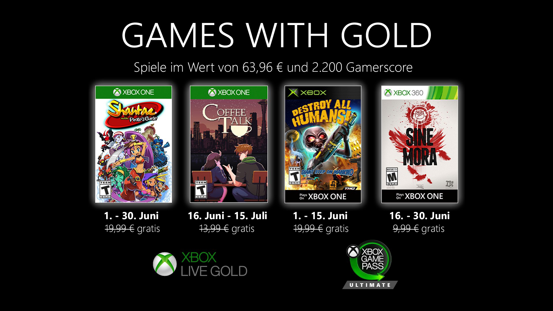 Games with Gold: Diese Spiele gibt es im Juni gratis