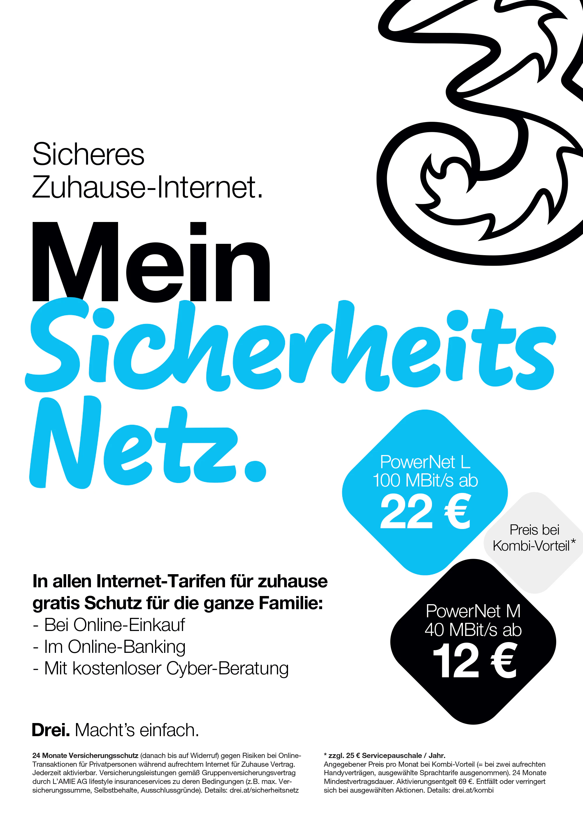 Drei: Internettarife für zuhause mit gratis Online-Shopping Schutz für die ganze Familie.