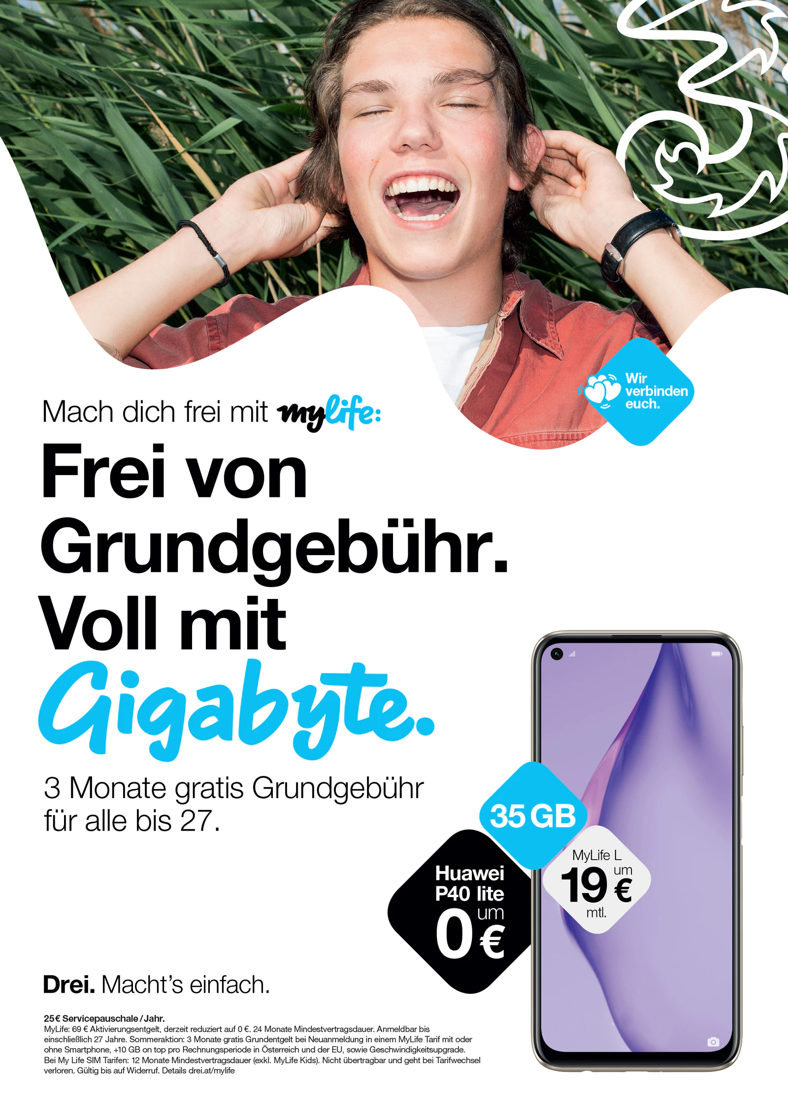 Drei Monate gratis Grundgebühr, mehr Daten und Geschwindigkeit für Neukunden bei Drei.